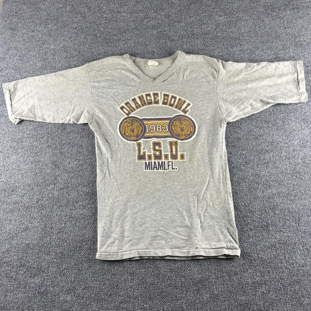 Vintage LSU Tigers Shirt Mens Large Gray NCAA Football Orange Bowl 1983 Miami FL